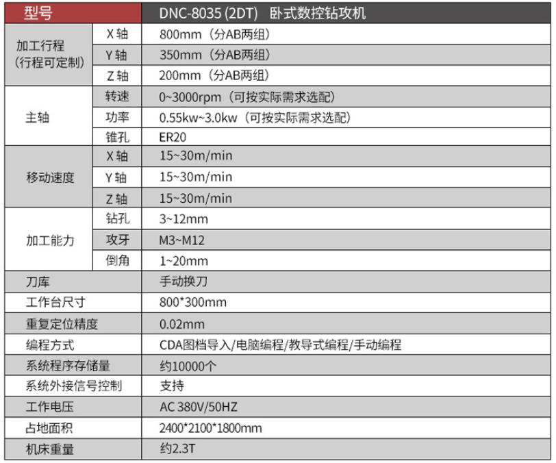 四主軸臥式側面數(shù)控鉆攻一體機具體參數(shù)